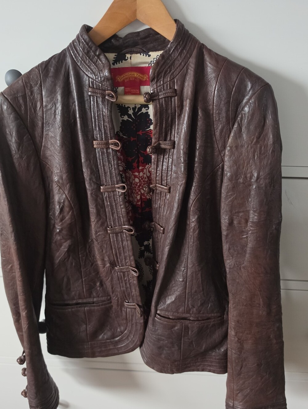 Shanghai Tang Genuine Leather Jacket with Silk Lining, US 6